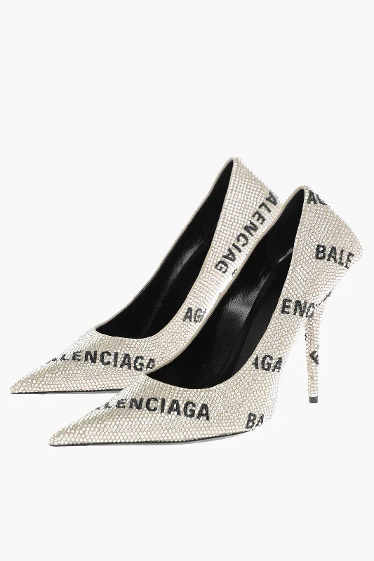 High heels for small fall gatherings -Balenciaga Rhinestoned Pumps With All-Over Logo 11Cm