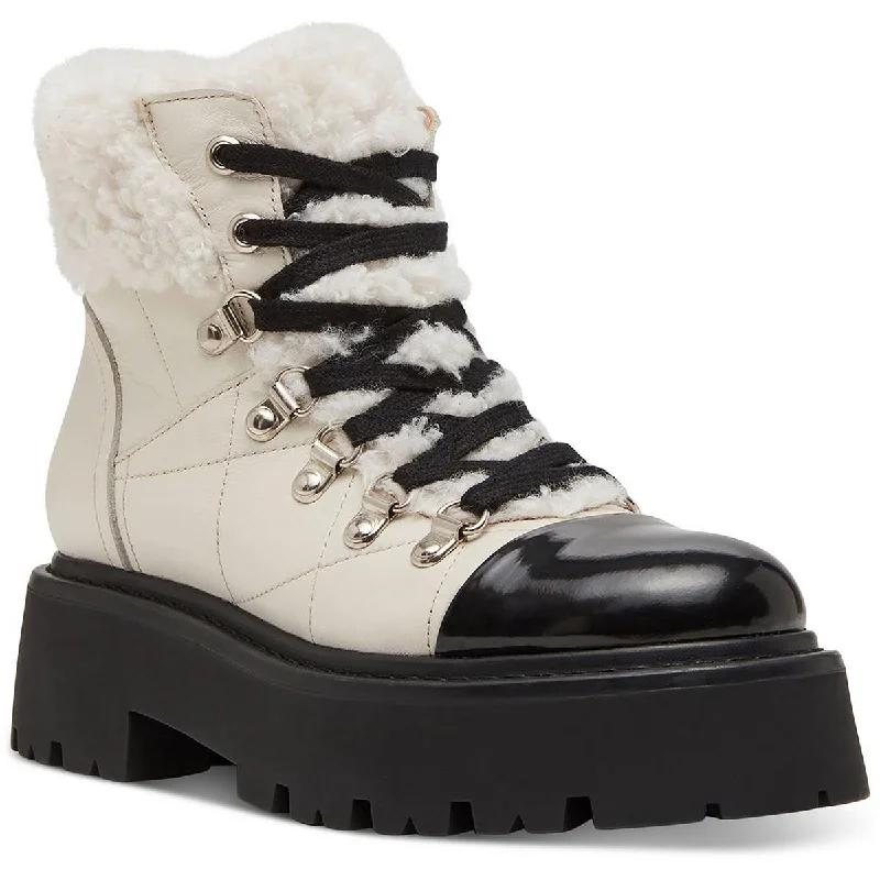 Hardy boots for site grinds -Steve Madden Womens Reyen Faux Leather Faux Fur Lined Shearling Boots