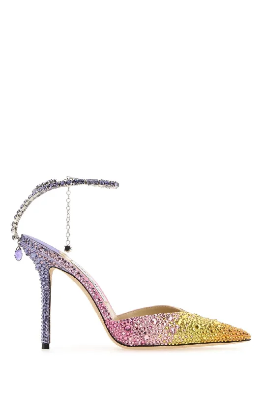 High heels with firm heel traction -JIMMY CHOO Embellished Leather Saeda 100 Pumps - 10.5 cm Heel Height