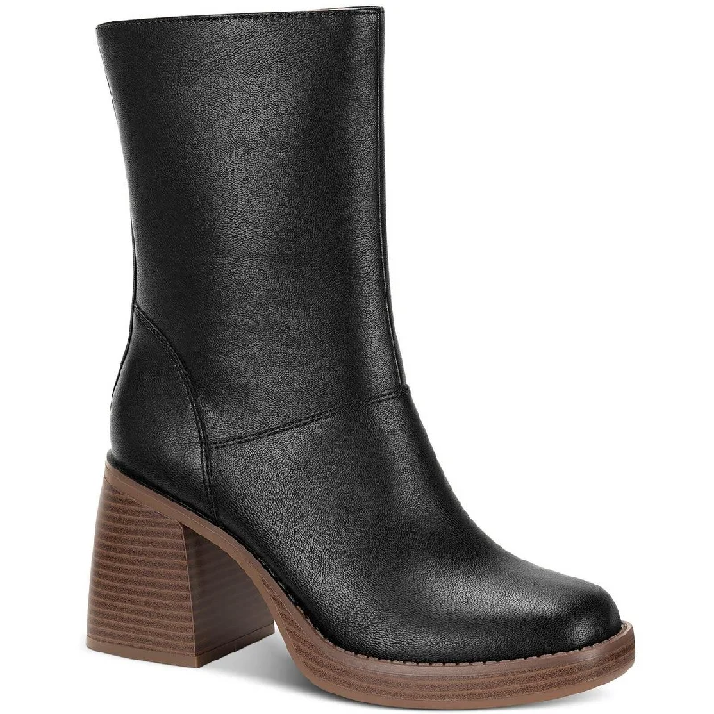 Slip-on boots with fast ridges -Sun + Stone Womens Aleenn Stacked Round Toe Mid-Calf Boots