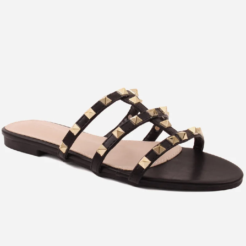 Slippers with stud nap trim -Women" WILLOW" Triple Strappy Slippers