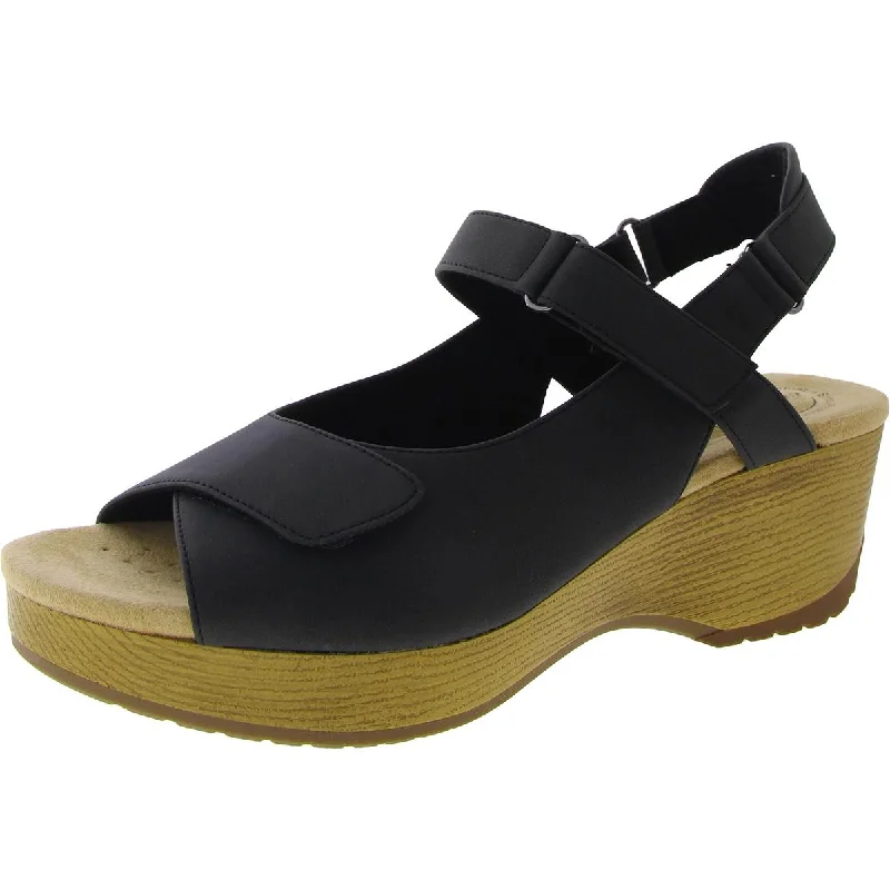 Durable sandals for tough shore evenings-Easy Works by Easy Street Womens Rez Faux Leather Slingback Wedge Sandals