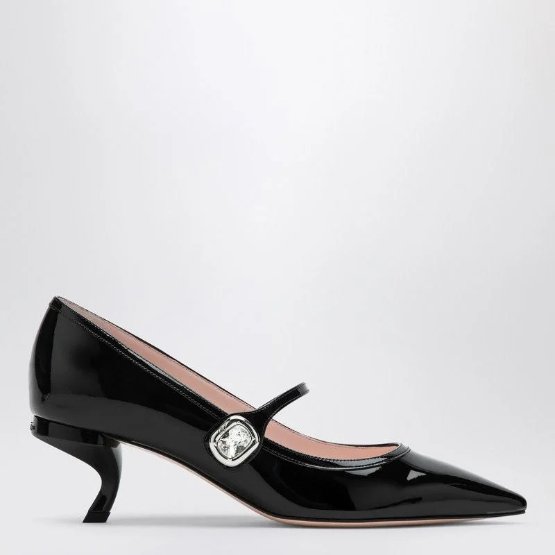 High heels for long dusk events -ROGER VIVIER Pointed Toe Mary Jane Pumps with Crystal Button Strap