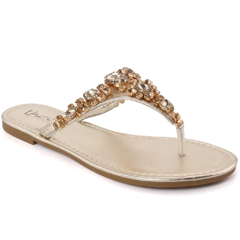 Slippers with striking nap hues -Women "RUBY" Stud  Adorned Thong Flat Slippers