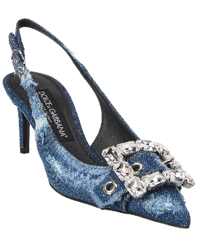 High heels for men with slim heels -Dolce & Gabbana DG Logo Denim Slingback Pump