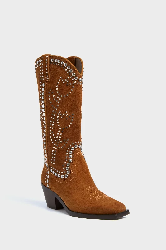 Boots with neat ridge treads -Cacao Suede with Silver Studs Wilder Boots