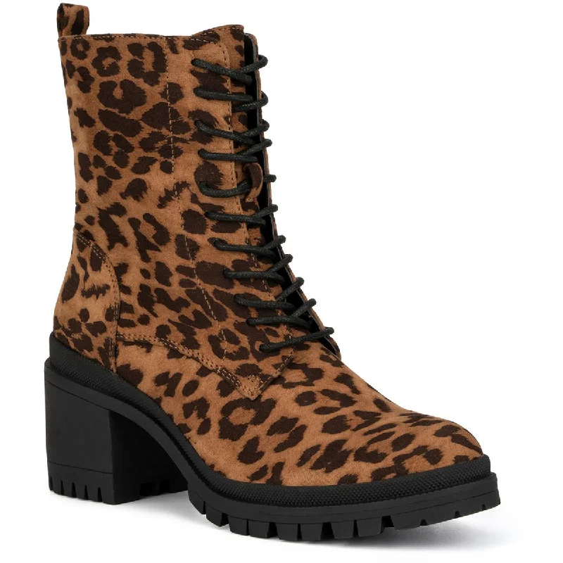 Posh boots with ridge repose -New York & Company Womens Harlow Microsuede Animal Print Combat & Lace-up Boots