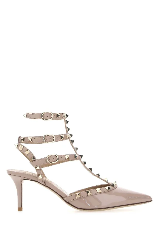 High heels with glossy stud details -VALENTINO GARAVANI Antiqued Leather Rockstud Pumps - 6 cm Heel Height