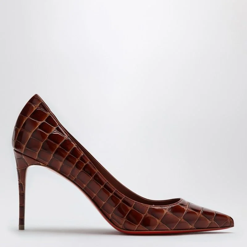 High heels with airy sole linings -CHRISTIAN LOUBOUTIN Acajou Brown Alligator Embossed Leather Pumps