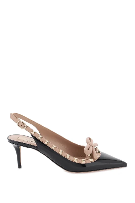 High heels with leaf-patterned overlays -VALENTINO GARAVANI Studded Slingback Leather Pumps