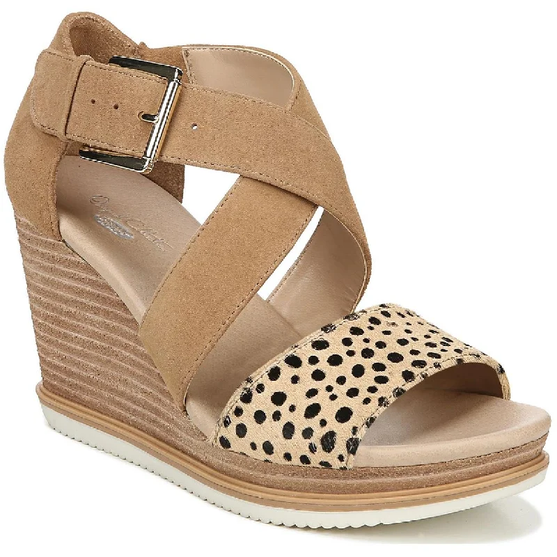 Comfortable sandals for hot coastal evenings-Dr. Scholl's Shoes Womens Sweet Escape Animal Print Calf Hair Wedge Sandals