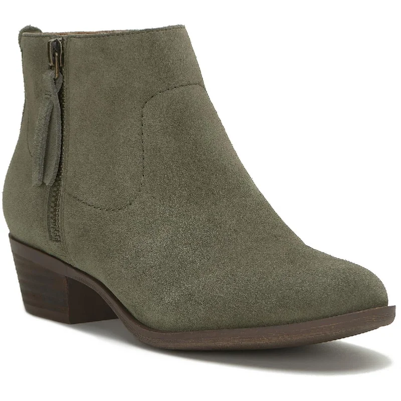 Boots with neat ridge piles -Lucky Brand Women's Leather Low Block Heel Almond Toe Ankle Bootie