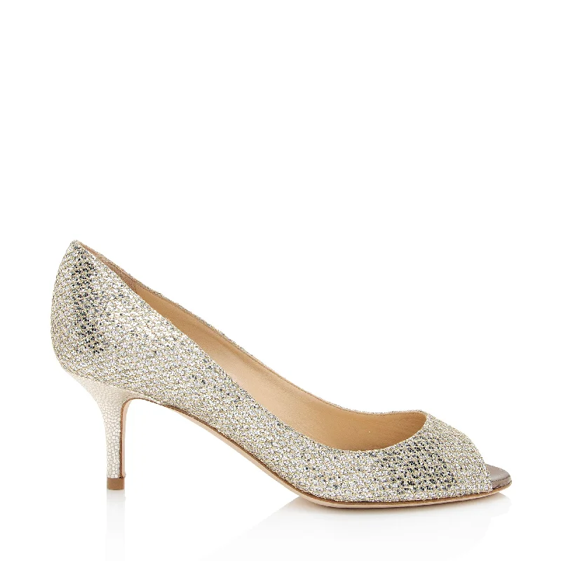 High heels with sleek autumn lines -Jimmy Choo Glitter Fabric Isabel Peep Toe Pumps