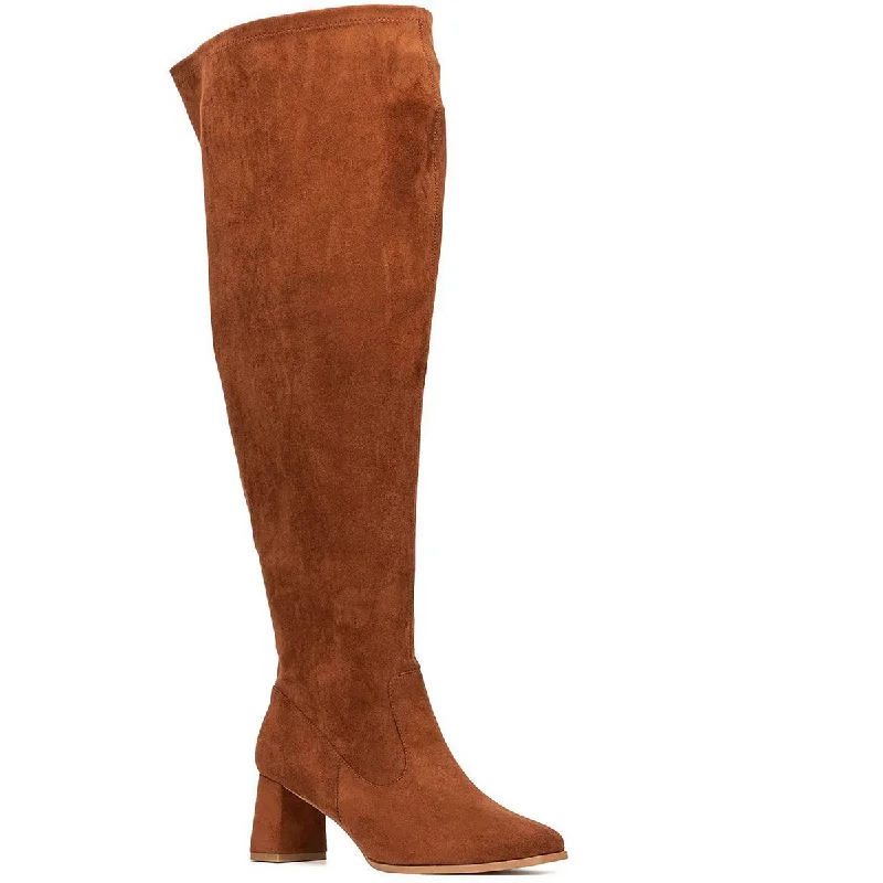 Boots for mellow trail meets -Fashion to Figure Womens Faux Suede Square Toe Over-The-Knee Boots