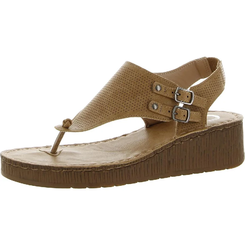 Cushioned sandals for cozy coastal evenings-Journee Collection Womens Faux Leather Thong Wedge Sandals