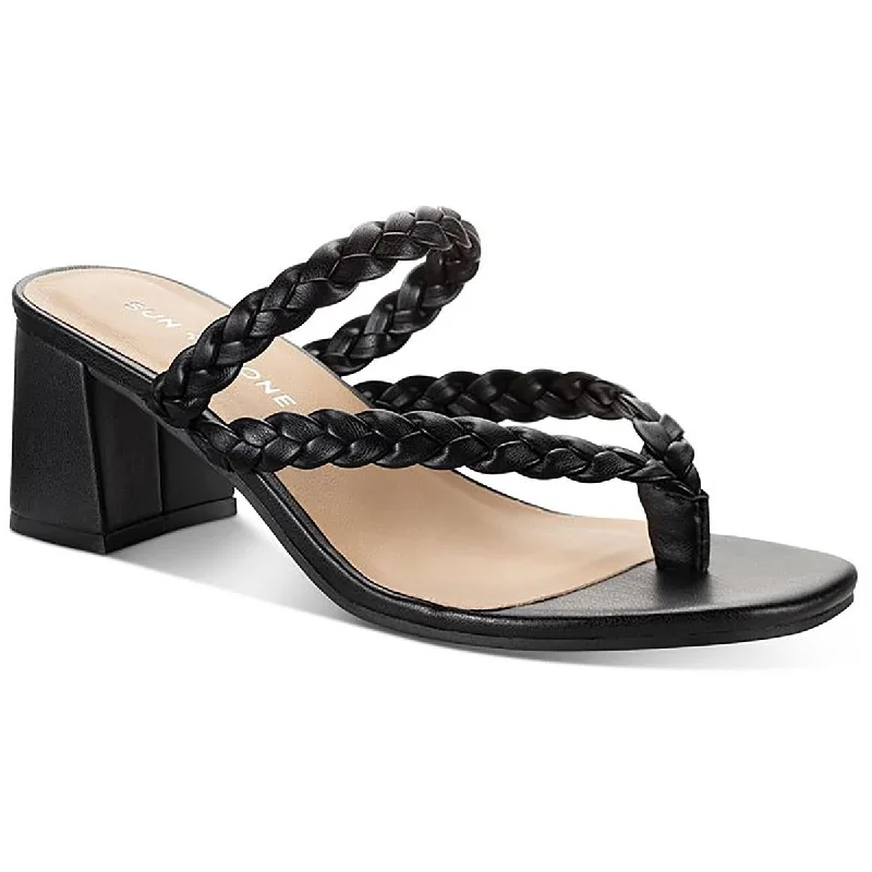 Breathable sandals for light shore evenings-Sun + Stone Womens WIINNIE Faux Leather Slip On Block Heels