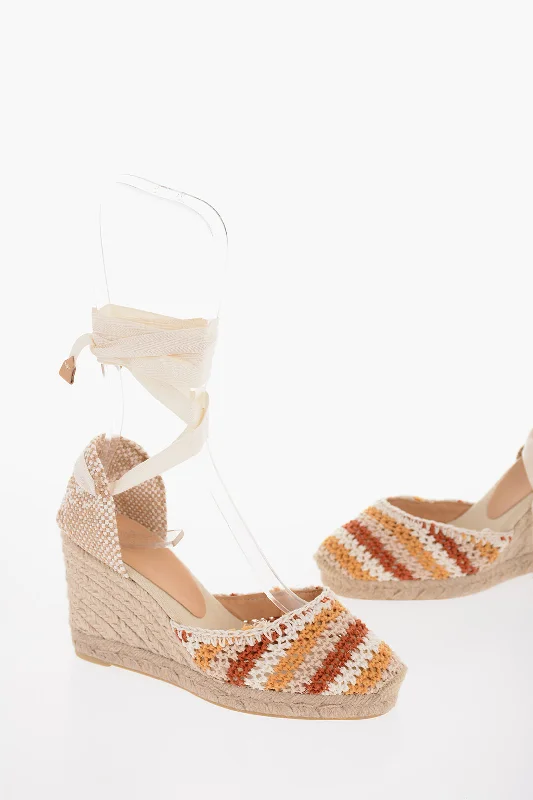 High heels with earthy check patterns -Castaner Lace-Up Crochet Carina Espadrillas With Wedge 10,5Cm