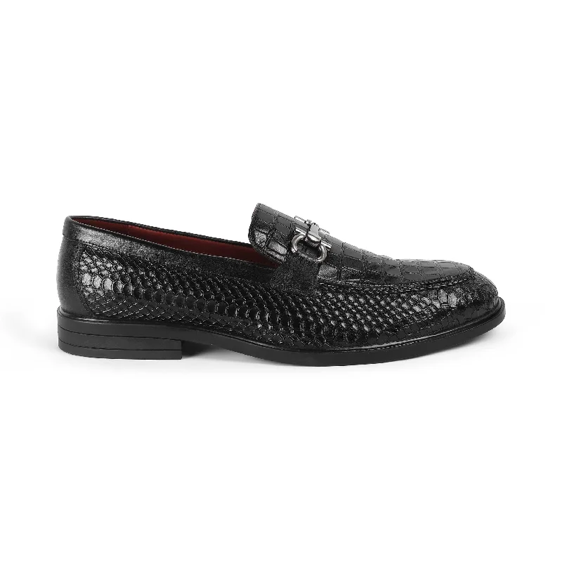 Comfortable loafers for warm evening strolls-Tresmode Ro Black Men's Textured Leather Loafers