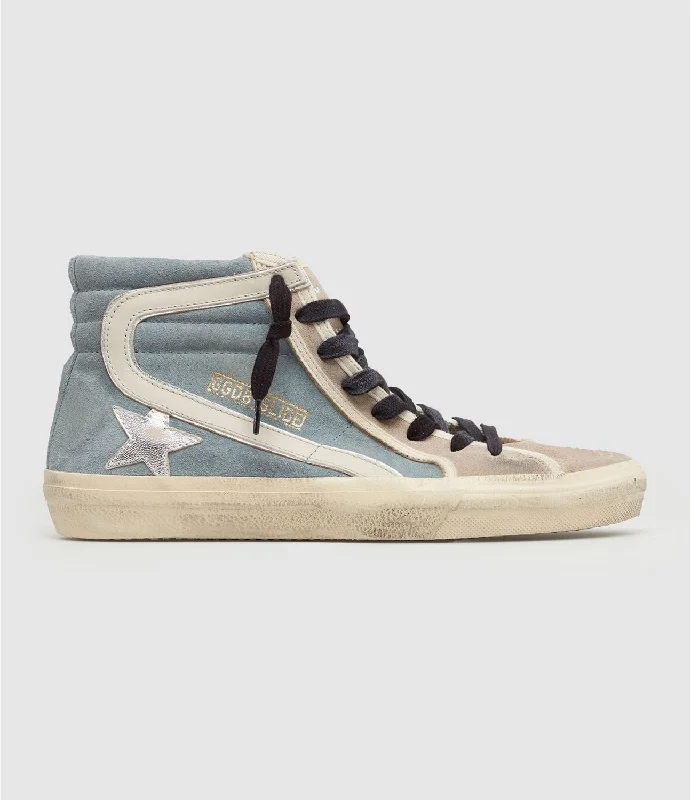 Athletic shoes with comfy linings -GOLDEN GOOSE Chic Slide Sneakers in Smoke Blue and Beige