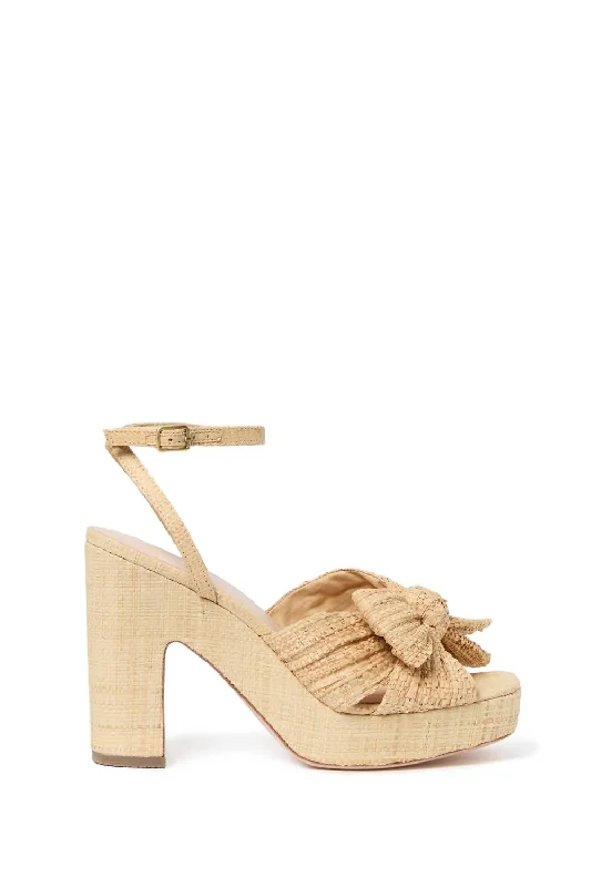 High heels with subtle heel grips -Lucia Pleated Bow Platform In Natural