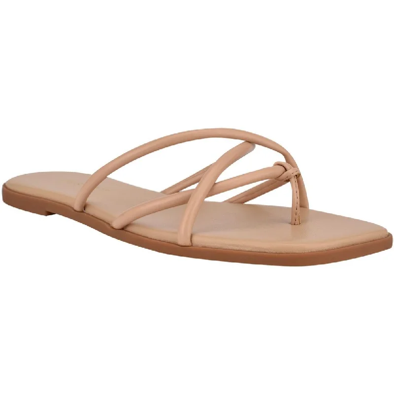 Lightweight sandals for warm coastal evenings-Nine West Womens Razi Faux Leather Thong Slide Sandals