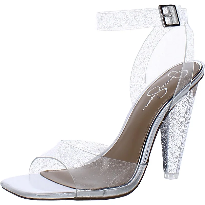 Soft sandals for relaxed shore evenings-Jessica Simpson Womens Franie Glitter Ankle Strap Block Heels