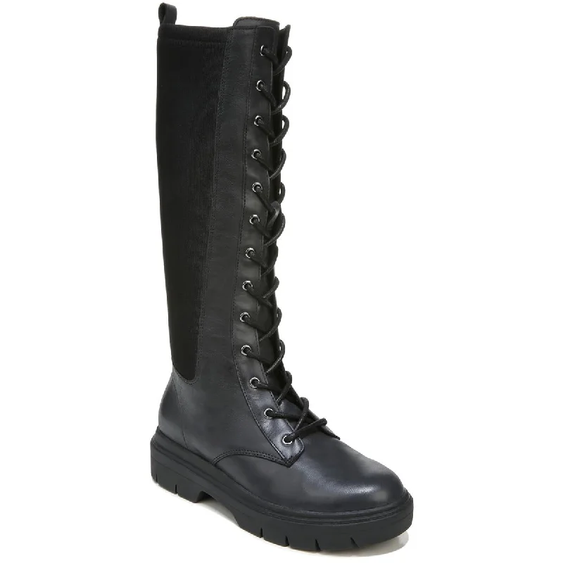 Boots with vivid ridge treads -Dr. Scholl's Shoes Womens Crank It Up Leather Lace-Up Mid-Calf Boots