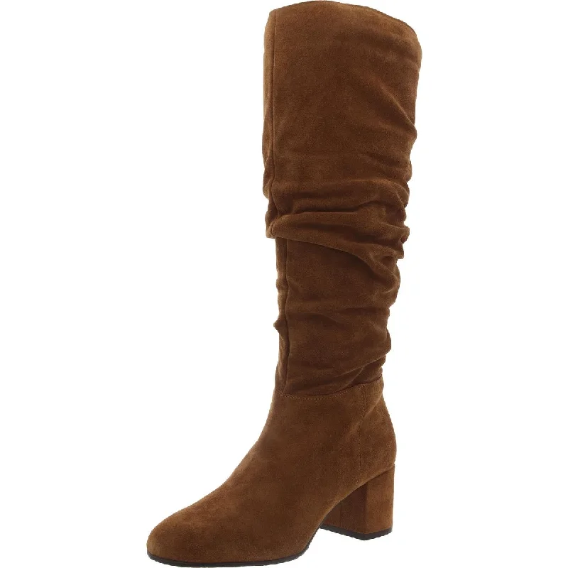 Quirky boots with moon stitches -Clarks Womens Sheer Slouch Suede Block Heel Mid-Calf Boots