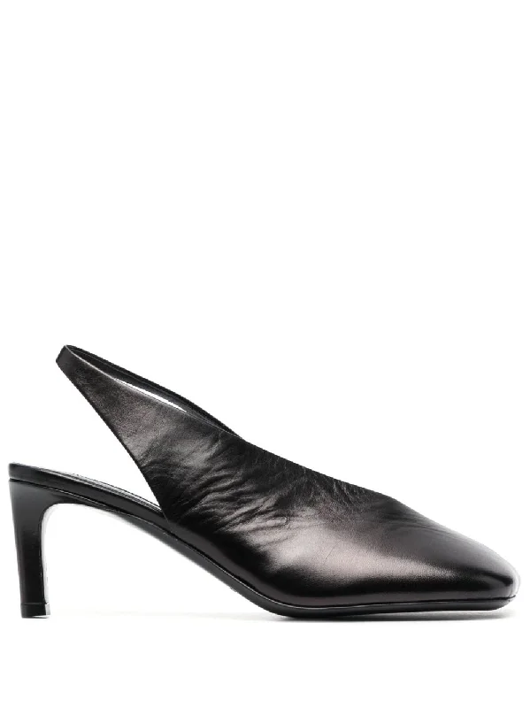 High heels with carved logo details -JIL SANDER 75MM Asymmetric Leather Slingback Pumps