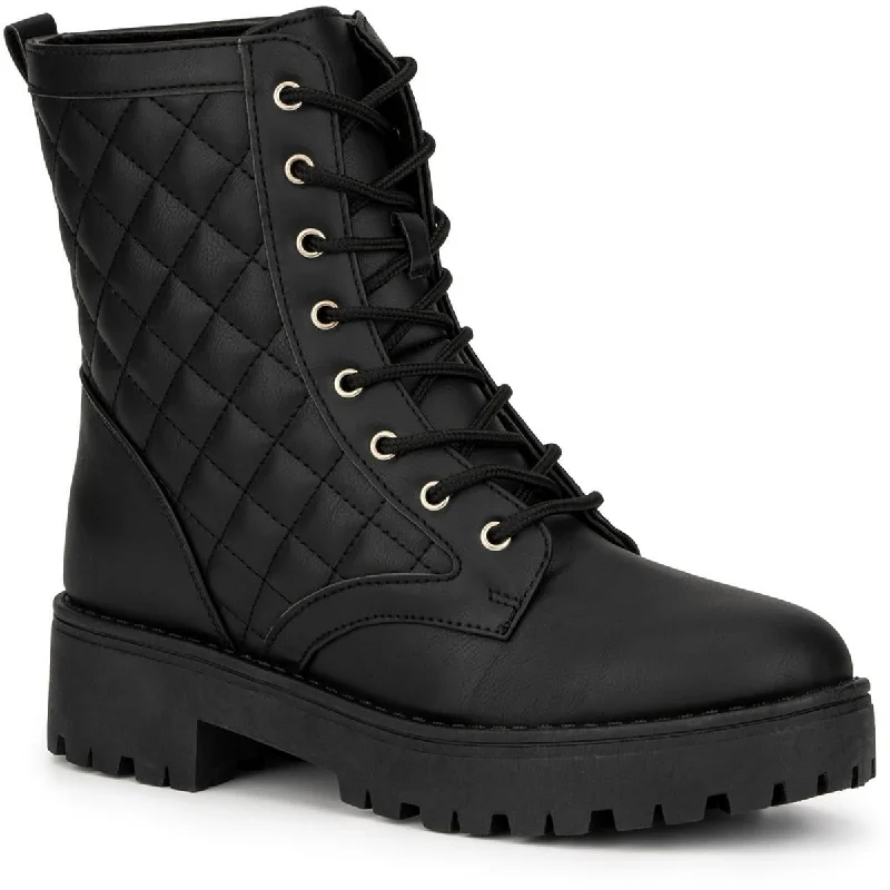 Boots with cold ridge hush -Olivia Miller Womens Alexandria Faux Leather Quilted Combat & Lace-up Boots