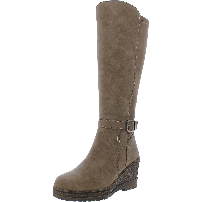 Boots with filmy weave tops -Volatile Womens Cabrillo Faux Leather Platform Mid-Calf Boots