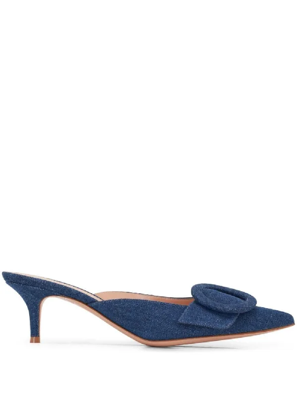 High heels with spacious toe areas -GIANVITO ROSSI Portofino Flat 55 Denim Pumps