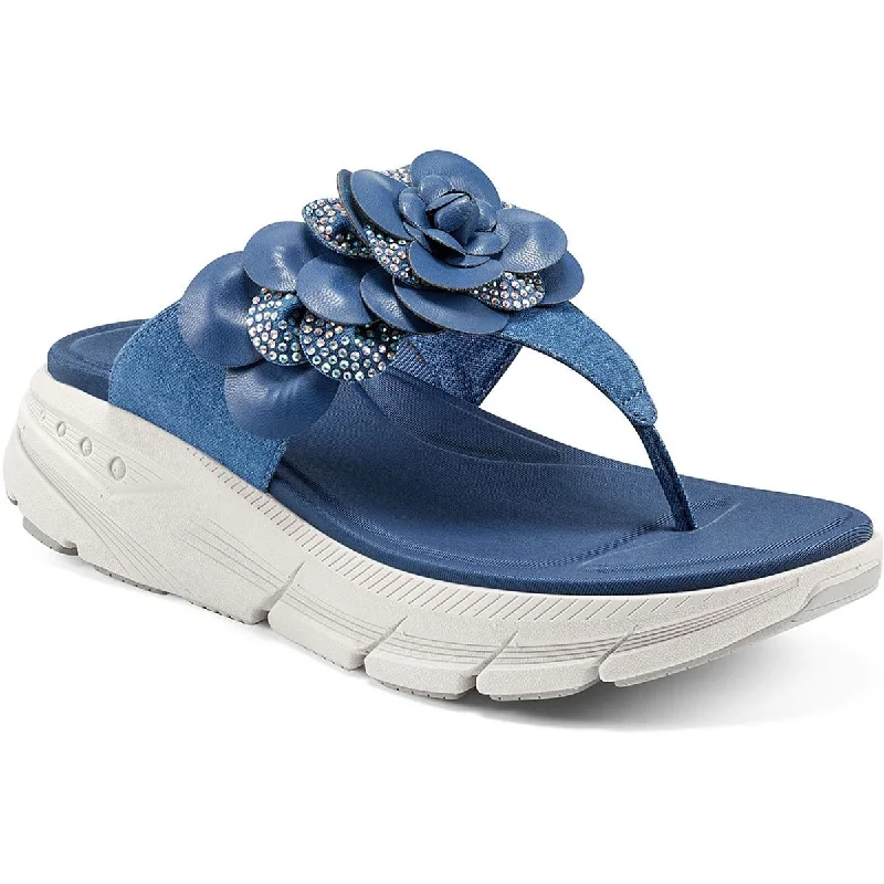 Non-slip sandals for wet seaside evenings-Easy Spirit Womens Marjie Embellished Denim Wedge Sandals