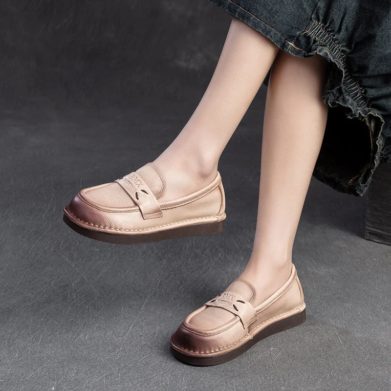 Premium loafers for classy night strolls-Women Minimalist Retro Soft Leather Flat Casual Loafers