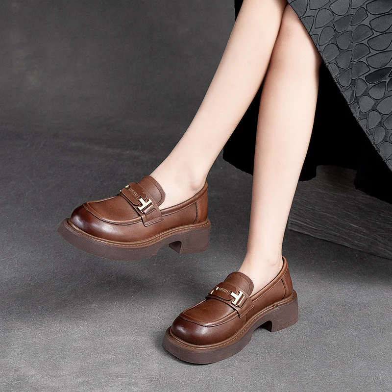 Fashionable loafers for warm night comfort-Women Retro Minimalist Leather Casual Loafers