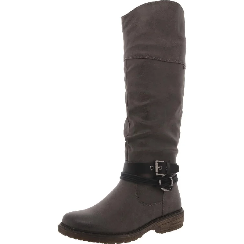 Boots with short ridge calm -Spring Step Womens Faux Leather Block Heel Knee-High Boots