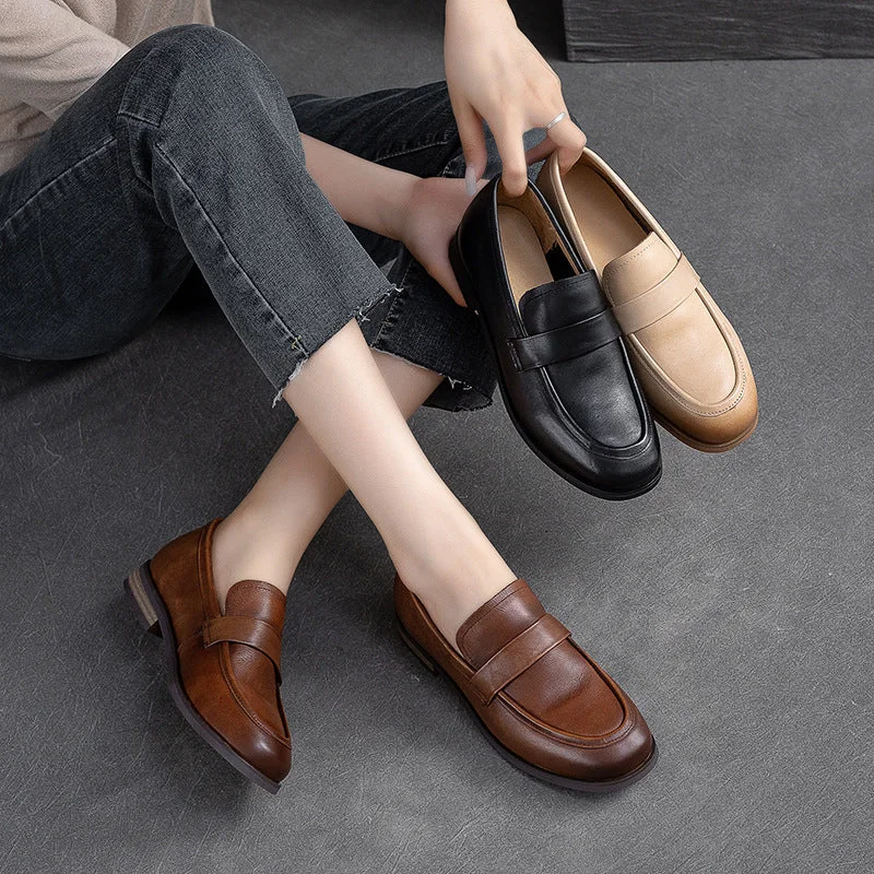 Comfortable loafers for warm evening comfort-Women Classic Leather Solid Casual Loafers