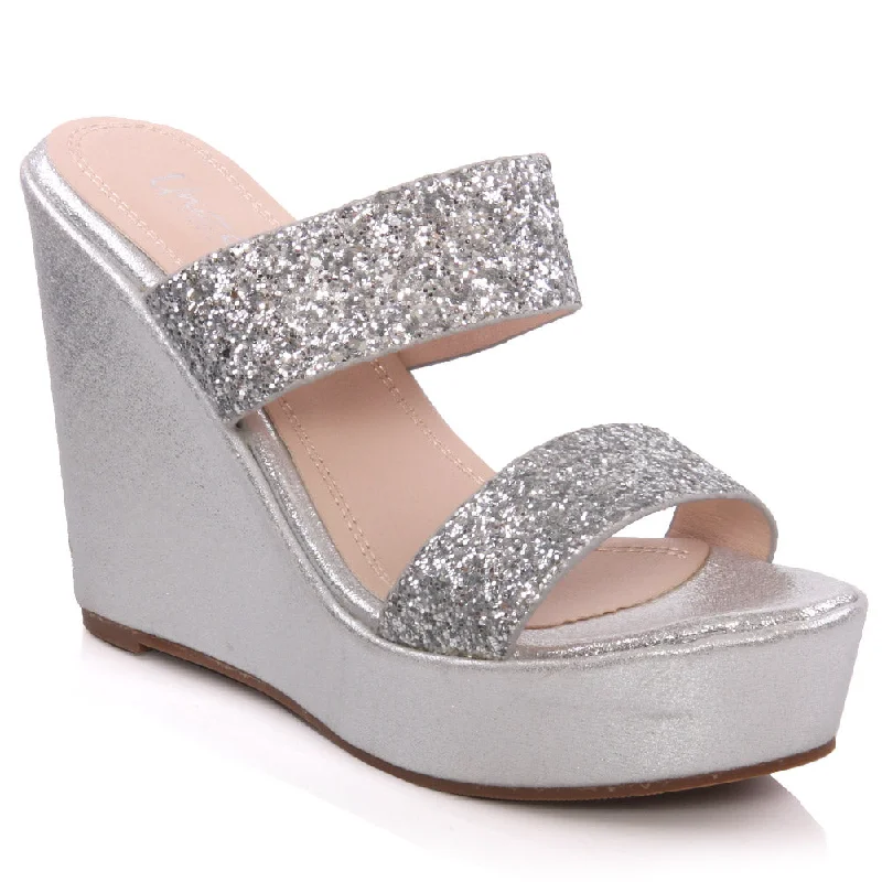 Slippers with night nap hush -Womens ‘Kerry’ Glittery Wedge Slippers