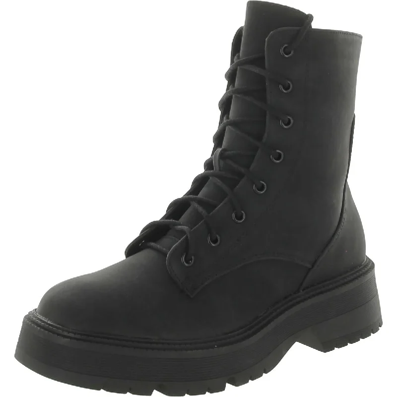 Boots with meek trail hues -Mia Womens Faux Leather Platform Combat & Lace-up Boots