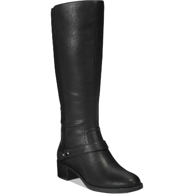 Boots with snug ridge soles -Easy Street Womens Jewel Faux Leather Stacked Heel Riding Boots