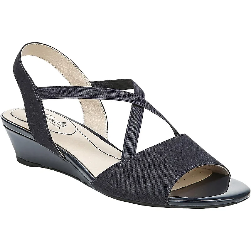 Non-slip sandals for wet beach evenings-LifeStride Womens Yolo 2 Canvas Ankle Strap Wedge Heels