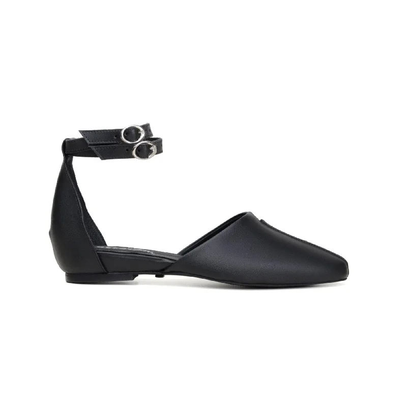 Flats for women with weary soles -'Giselle' women's black flat with ankle-strap by Zette Shoes