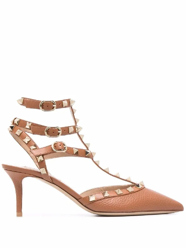 High heels with delicate glitter studs -VALENTINO Rockstud Ankle Strap Pumps 65mm