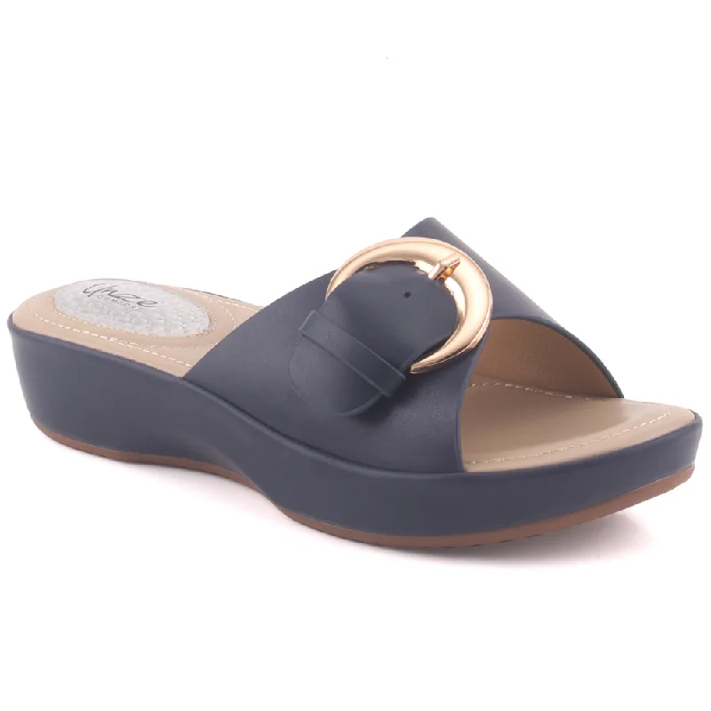 Slippers for early nap repose -Women "DALEYZA" Open Toe Thong Indoor Casual Slider Comfort  Buckled Wedge Slippers