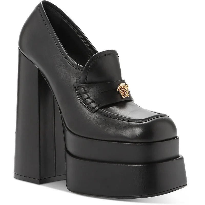 Lightweight loafers for hot evening walks-Versace Womens Mocassino Vitellino Leather Loafer Heels