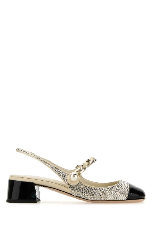 High heels with pliant sole fabrics -MIU MIU Embellished Satin Pumps with 4 cm Heel Height