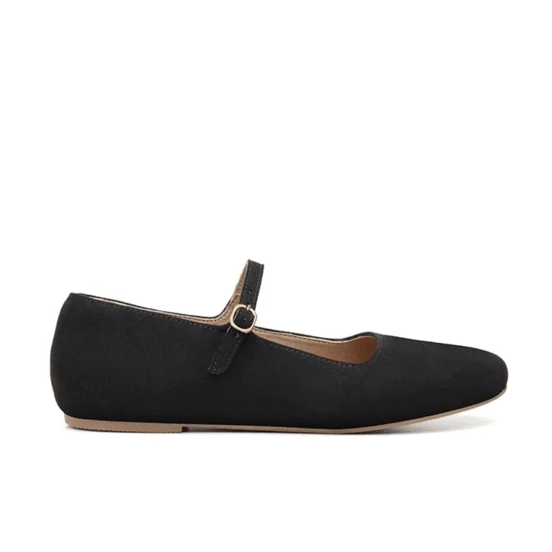 Flats for all-day snowy comfort -'Gabriella' Vegan-Suede Flats by Ahimsa - Black