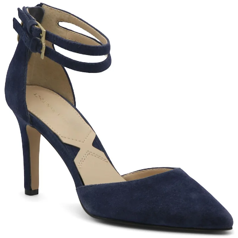 High heels with solid sole grips -Adrienne Vittadini Womens Nevi Suede Ankle Strap Pumps