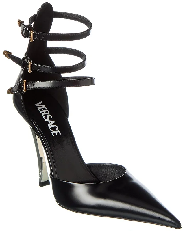 High heels with lightweight leather tops -Versace Pin Point Leather Pump