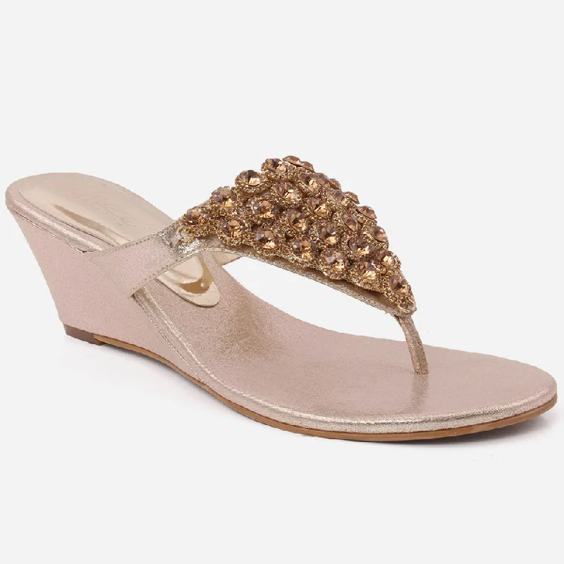 Slippers for slack nap hush -Women “FRANCINE” Thong Slip On Embellished Wedge Evening Slippers